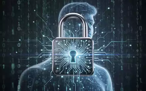 Leuchtendes digitales Vorhängeschloss für Sicherheit und KI-Verifikation vor abstraktem Binärcode und menschlicher Silhouette. - Foto: über boerse-global.de