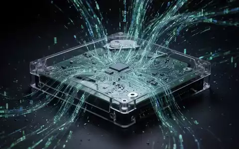 Digitale Illustration von Daten, die aus einer durchsichtigen Festplatte überquellen, symbolisiert übermäßigen Speicherverbrauch und Systemaufblähung. - Foto: über boerse-global.de