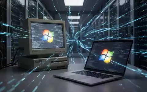 Schwach beleuchteter Serverraum mit alten und neuen Computern, symbolisiert die Herausforderungen der Windows-PC-Sicherheit und Hardware-Veralterung. - Foto: über boerse-global.de