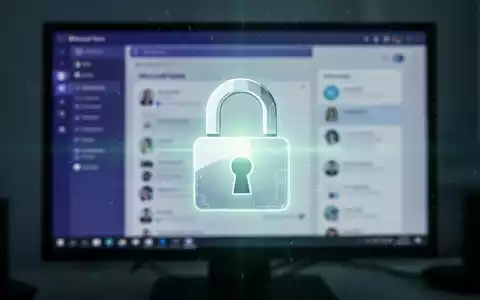 Stilisierte digitale Vorhängeschloss-Ikone über unscharfer Microsoft Teams-Oberfläche auf Bildschirm, symbolisiert Sicherheit. - Foto: über boerse-global.de