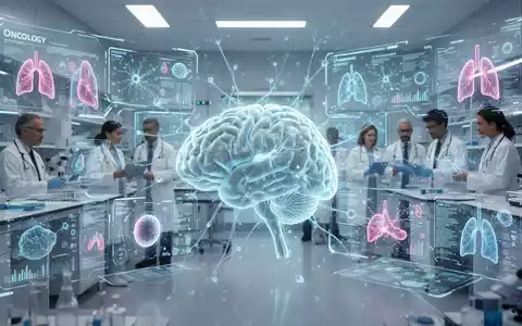 Ein futuristisches medizinisches Labor mit holografischen Schnittstellen, die KI-Daten für Onkologie und Atemwegserkrankungen anzeigen. - Foto: über boerse-global.de