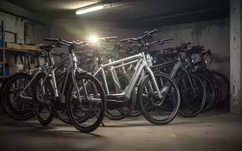 Mehrere hochwertige E-Bikes stehen dicht gedrängt in einem leicht schmutzigen Kellerraum, das Licht reflektiert auf den Rahmen. - Foto: über boerse-global.de
