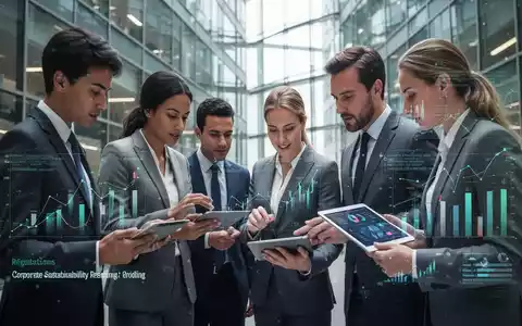 Geschäftsleute in einem modernen Bürogebäude, die digitale Tablets betrachten und über komplexe Finanzvorschriften und Nachhaltigkeitsberichte diskutieren. - Foto: über boerse-global.de