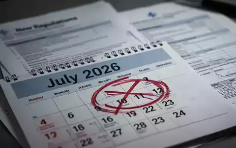 Nahaufnahme eines Kalenderblatts mit dem markierten Datum Juli 2026, umgeben von unscharfen Büro- und medizinischen Dokumenten. - Foto: über boerse-global.de