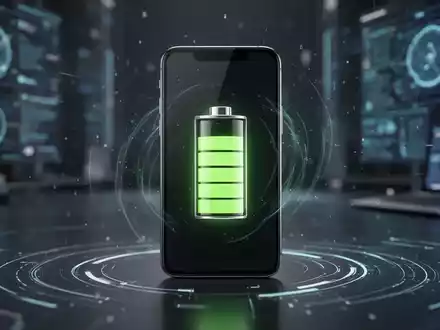 Modernes Smartphone mit stilisiertem Batteriesymbol und digitalen Energiewellen, symbolisiert verbesserte Energiesparfunktionen. - Foto: über boerse-global.de