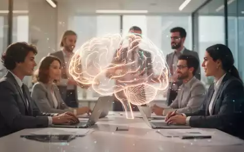 Ein stilisiertes, leuchtendes Gehirn überlagert das Bild von zusammenarbeitenden Fachkräften in einem modernen Büro. - Foto: über boerse-global.de