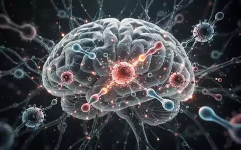 Abstrakte Darstellung eines Gehirns oder neuronalen Netzwerks mit leuchtenden Verbindungen und Immunzellen. - Foto: über boerse-global.de