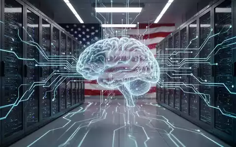 Zukunftsserverraum mit Datenflüssen und holografischem Gehirn, Symbol für KI-Entwicklung und staatliche Regulierung. - Foto: über boerse-global.de
