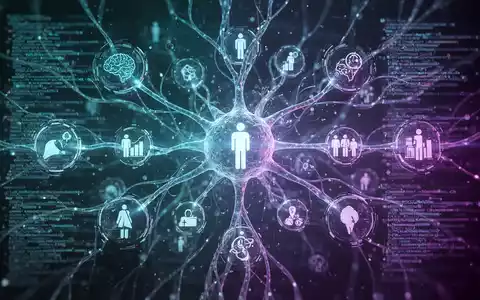 Abstraktes Bild glühender Linien, die ein neuronales Netzwerk darstellen, das Datenpunkte und menschliche Figuren verbindet und den Einfluss von KI symbolisiert. - Foto: über boerse-global.de