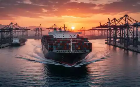 Containerhafen in der Türkei bei Sonnenuntergang mit einem ankommenden Containerschiff und zahlreichen Kränen. - Foto: über boerse-global.de