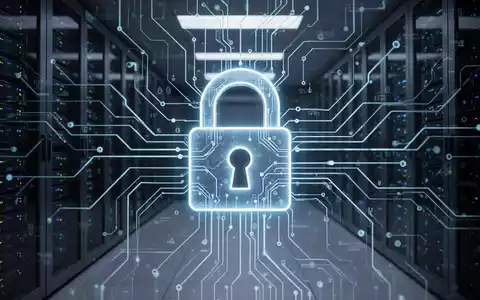 Ein stilisiertes, leuchtendes Vorhängeschloss-Symbol über einem digitalen Netzwerk oder einer Leiterplatte, das Cybersicherheit darstellt. - Foto: über boerse-global.de