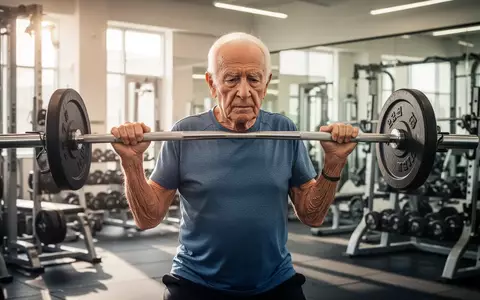 Ein älterer Mann trainiert mit Gewichten in einem hellen Fitnessstudio, um Muskelschwund vorzubeugen. - Foto: über boerse-global.de