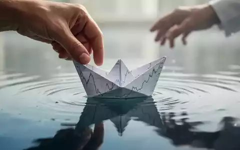 Eine Hand setzt ein kleines, gefaltetes Papierboot auf eine ruhige Wasseroberfläche, das finanzielle Stabilität symbolisiert. - Foto: über boerse-global.de