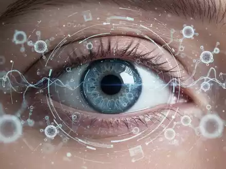 Nahaufnahme eines menschlichen Auges mit subtilen digitalen Überlagerungen, die zelluläre Regeneration und Forschung darstellen. - Foto: über boerse-global.de