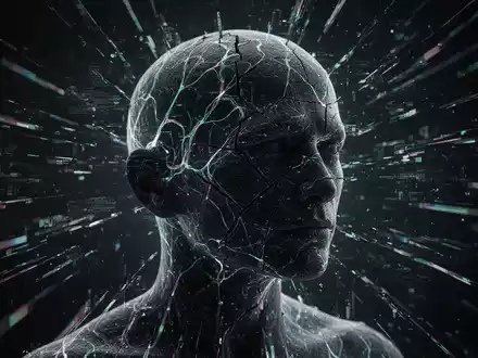 Abstrakter menschlicher Kopf aus glühenden, zerbrochenen Linien, symbolisiert negative Auswirkungen von KI auf psychische Gesundheit und Sicherheit. - Foto: über boerse-global.de