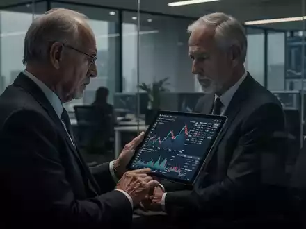 Ein älterer Angestellter in einem modernen Büro betrachtet nachdenklich Finanzdaten auf einem Tablet, was finanzielle Unsicherheit symbolisiert. - Foto: über boerse-global.de