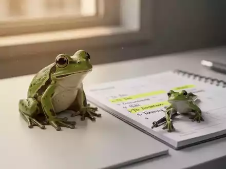 Eine Nahaufnahme einer Froschfigur auf einem Schreibtisch neben einem Notizbuch mit einer hervorgehobenen To-Do-Liste. - Foto: über boerse-global.de