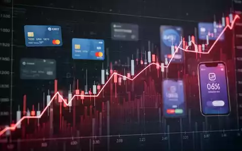Stilisierte, fallende Aktienkurve mit digitalen Zahlungssymbolen, die PayPal-Aktie und Analystenbewertungen darstellt. - Foto: ĂŒber boerse-global.de