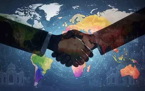 Eine stilisierte Handschlag-Silhouette vor einer abstrakten Karte Kuwaits mit digitalen Daten-Overlays. - Foto: über boerse-global.de