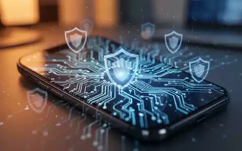 Ein Smartphone-Bildschirm zeigt abstrakte Schaltkreismuster und Sicherheitssymbole, die KI-basierte Betrugsprävention darstellen. - Foto: über boerse-global.de