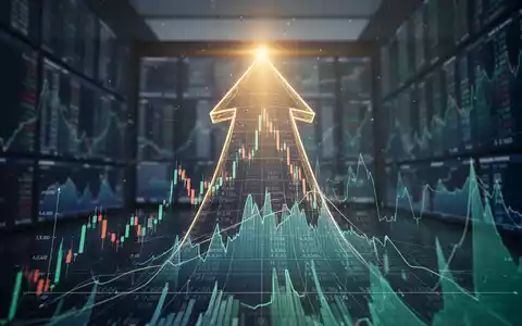 Ein Pfeil aus Finanzgrafiken und Börsendaten zeigt nach oben in Richtung eines leuchtenden Gipfels auf einem Bildschirm. - Foto: über boerse-global.de