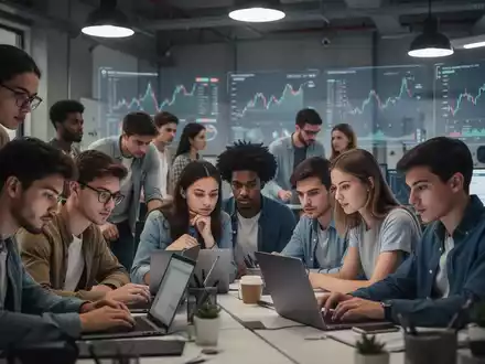 Eine Gruppe junger Menschen arbeitet in einem modernen Büro, das Engagement und Konzentration ausstrahlt. - Foto: über boerse-global.de