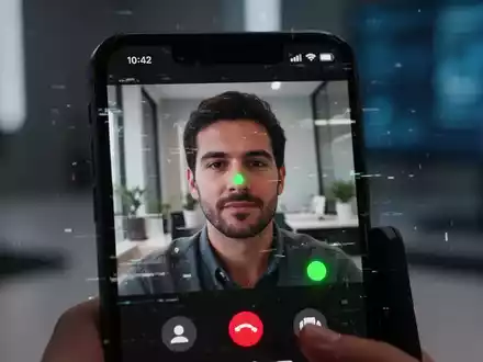Ein Smartphone-Bildschirm zeigt einen Videoanruf mit grünen und lila Störungen und einem kleinen grünen Punkt auf dem Profilfoto eines Kontakts. - Foto: über boerse-global.de