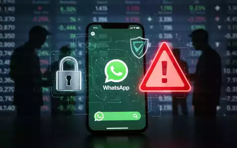 Smartphone mit WhatsApp und Sicherheitssymbolen, symbolisiert Online-Betrug und Datenschutzbedenken. - Foto: über boerse-global.de