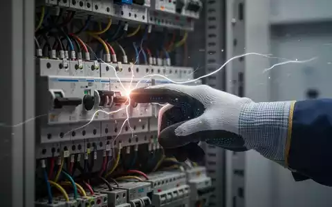 Eine behandschuhte Hand berĂŒhrt eine elektrische Schalttafel mit vielen Kabeln und Schaltern, symbolisierend Sicherheit und Messtechnik. - Foto: ĂŒber boerse-global.de