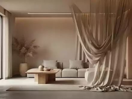 Ein stilvolles, minimalistisches Interieur mit hellen Wänden, einem elegant drapierten Stoff und reduzierten Möbeln. - Foto: über boerse-global.de