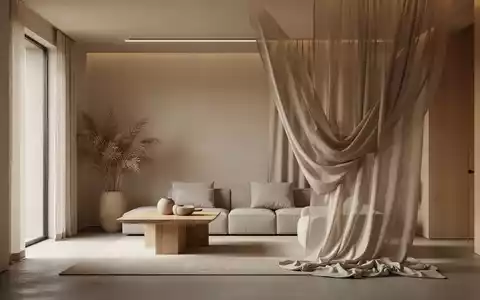 Ein stilvolles, minimalistisches Interieur mit hellen Wänden, einem elegant drapierten Stoff und reduzierten Möbeln. - Foto: über boerse-global.de