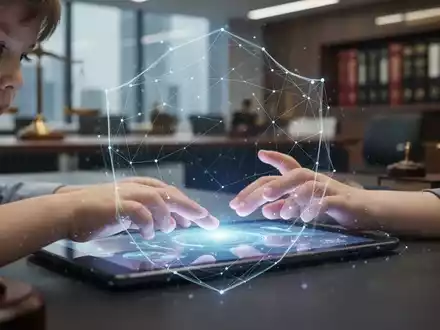 Kinderhände auf einem Tablet mit digitalem Schutzschild, Symbol für Datenschutz und Online-Sicherheit für Minderjährige. - Foto: über boerse-global.de