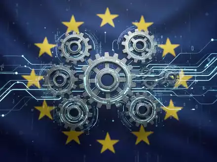 Zahnräder und Datenströme symbolisieren die Vereinfachung von Berichtspflichten und die Reduzierung von Bürokratie im Kontext der EU-Taxonomie. - Foto: über boerse-global.de