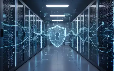 Ein futuristisches Rechenzentrum mit leuchtend blauen Serverracks, das Datensicherheit und digitale Resilienz darstellt. - Foto: über boerse-global.de