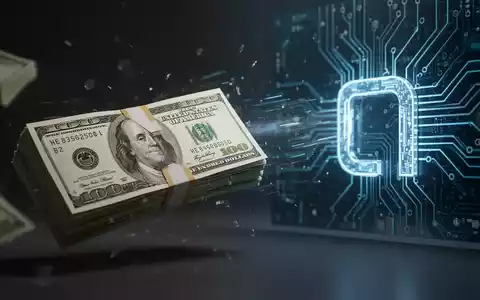 Ein Bündel US-Dollar-Banknoten, das sich von einem verschwommenen Hintergrund mit Technologie-Symbolen entfernt, um eine Kapitalflucht darzustellen. - Foto: über boerse-global.de