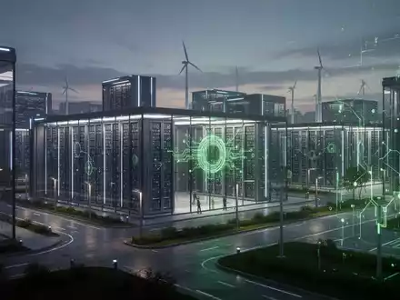Großer, moderner Datenzentrum-Campus in der Dämmerung mit mehreren eleganten Gebäuden und leuchtenden Innenräumen, Symbol für den Ausbau der KI-Infrastruktur. - Foto: über boerse-global.de