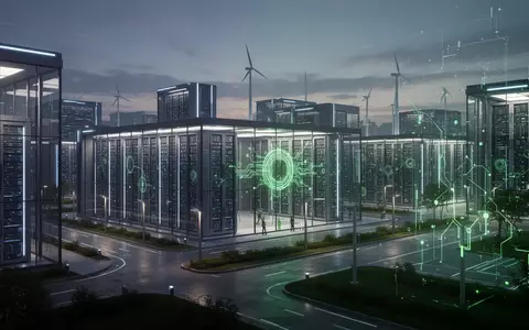 Großer, moderner Datenzentrum-Campus in der Dämmerung mit mehreren eleganten Gebäuden und leuchtenden Innenräumen, Symbol für den Ausbau der KI-Infrastruktur. - Foto: über boerse-global.de