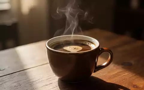 Eine Nahaufnahme einer dampfenden Tasse Kaffee auf einem Holztisch, stimmungsvoll beleuchtet. - Foto: über boerse-global.de