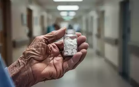 Eine ältere Hand hält eine Pillenflasche vor einem verschwommenen Krankenhausflur, der das Risiko von Säureblockern und Demenz symbolisiert. - Foto: über boerse-global.de