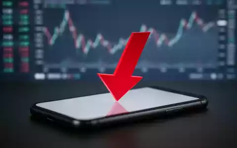 Ein roter Pfeil zeigt nach unten und durchbohrt ein stilisiertes elektronisches Gerät, im Hintergrund sind Finanzdaten angedeutet. - Foto: über boerse-global.de