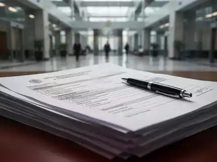 Ein Stapel offizieller Dokumente mit einem Stift auf einem Tisch in einem modernen Bürogebäude, der Reformen andeutet. - Foto: über boerse-global.de
