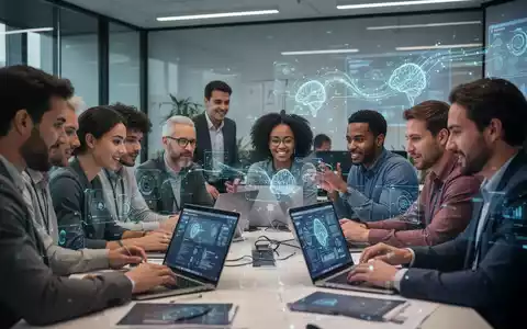 Mitarbeiter eines KMU in einem modernen Schulungsraum mit Laptops bei einer KI-Schulung zur Bewältigung von Arbeitsbelastung und Personalmangel. - Foto: über boerse-global.de