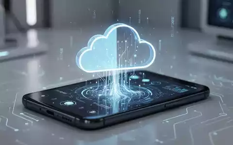 Digitale Darstellung von Daten, die in ein Cloud-Speicher-Symbol auf einem Smartphone-Bildschirm fließen, symbolisiert Android-Backup-Daten, die auf den Google-Speicher angerechnet werden. - Foto: über boerse-global.de