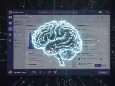Leuchtendes KI-Gehirn-Symbol über Microsoft Teams-Oberfläche, symbolisiert KI-Integration für Echtzeit-Meeting-Einblicke. - Foto: über boerse-global.de