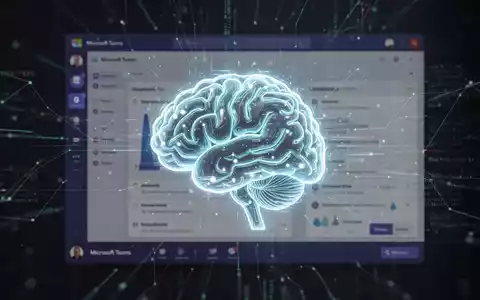 Leuchtendes KI-Gehirn-Symbol über Microsoft Teams-Oberfläche, symbolisiert KI-Integration für Echtzeit-Meeting-Einblicke. - Foto: über boerse-global.de
