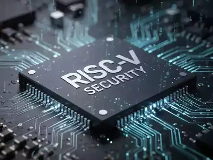 Nahaufnahme eines hochentwickelten RISC-V-Sicherheitschips auf einer Platine, der dezent digital leuchtet. - Foto: über boerse-global.de