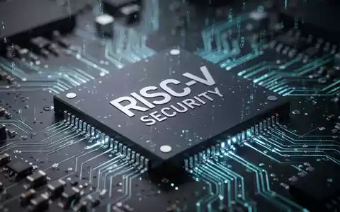 Nahaufnahme eines hochentwickelten RISC-V-Sicherheitschips auf einer Platine, der dezent digital leuchtet. - Foto: über boerse-global.de