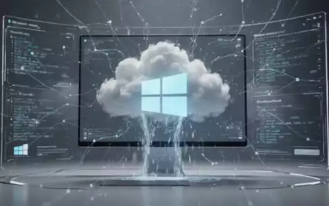 Stilisiertes Windows-Logo mit digitalen Datenströmen, die hineinfließen, symbolisiert Cloud-Wiederherstellung und Systemneubau. - Foto: über boerse-global.de