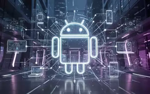 Stilisierte Android-Roboter-Ikone über digitalem Netzwerk, symbolisiert Geräteverwaltung und Unternehmens-Technologie-Updates. - Foto: über boerse-global.de