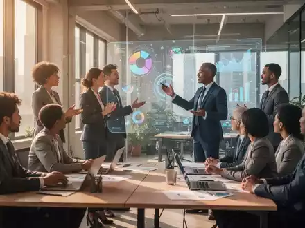 Geschäftsleute in einem modernen Büro, die an einer Coaching-Sitzung teilnehmen, um Vertriebsstrategien und Kompetenzen zu verbessern. - Foto: über boerse-global.de